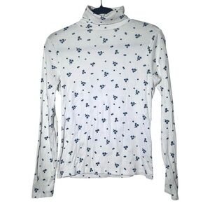 Levi's White Ellie Ribbed Turtleneck Sweater in Floral Bonnie Blue Large